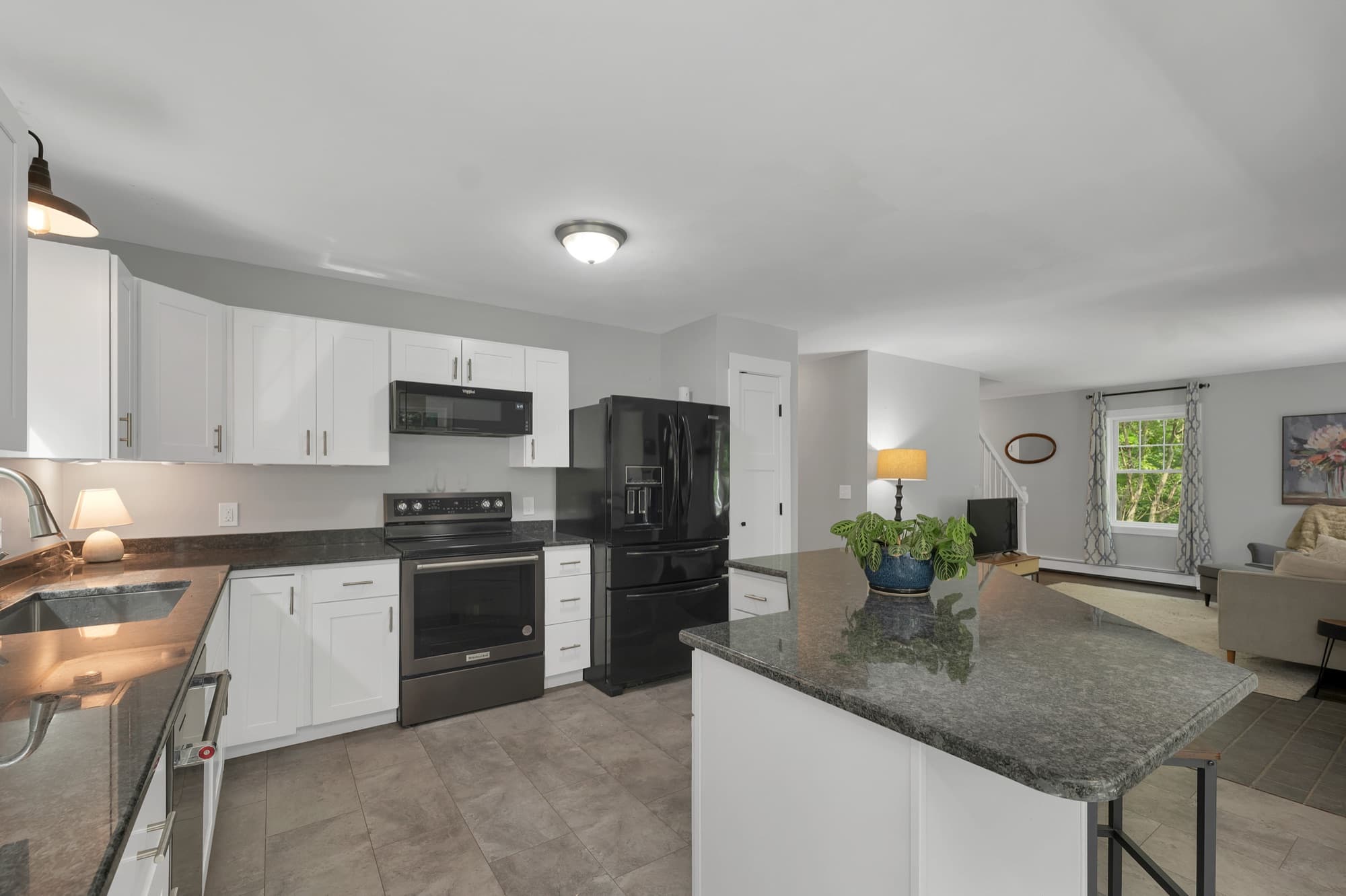 Kitchen opening through to the living room