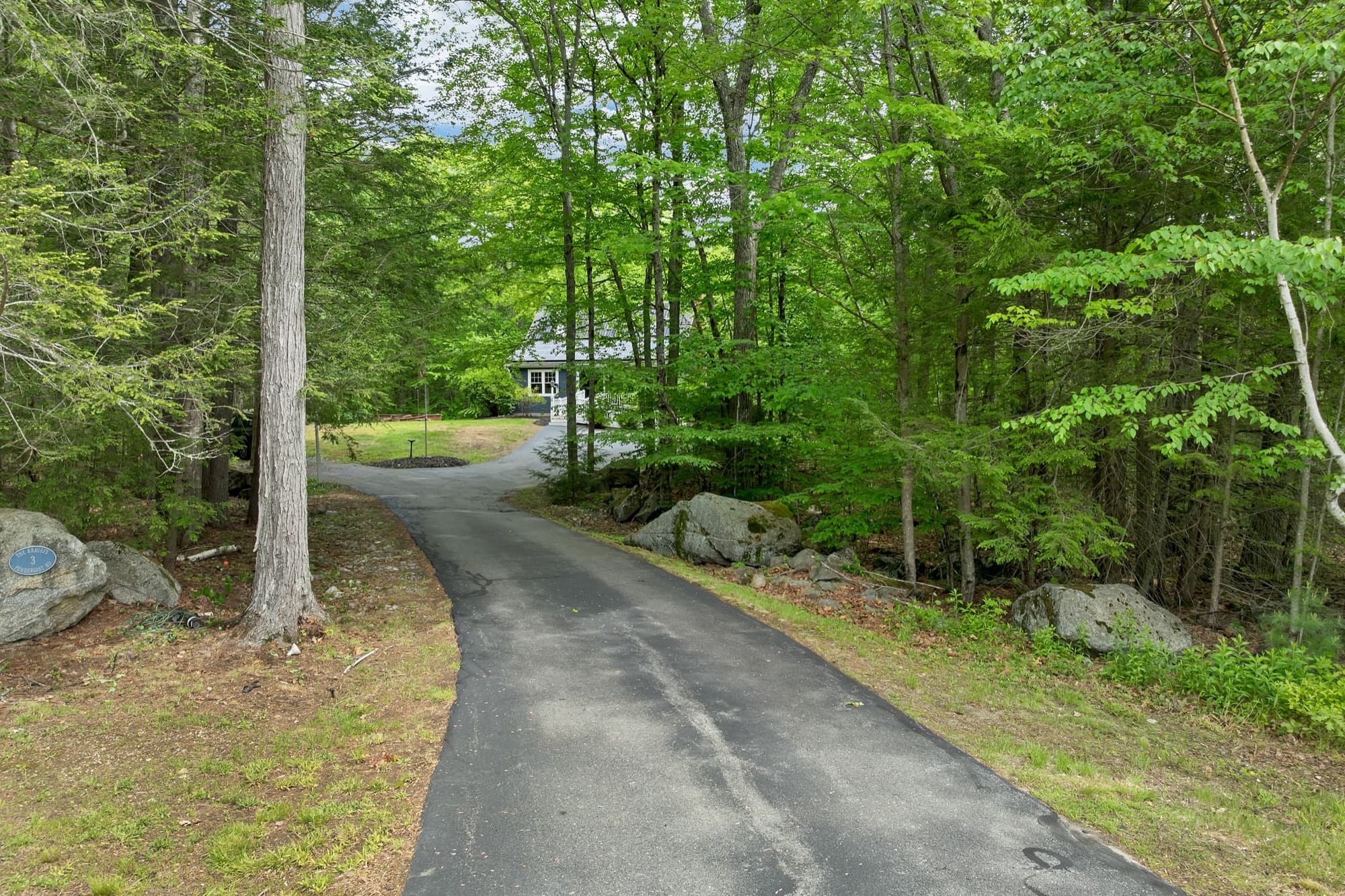 Paved driveway running in through the trees