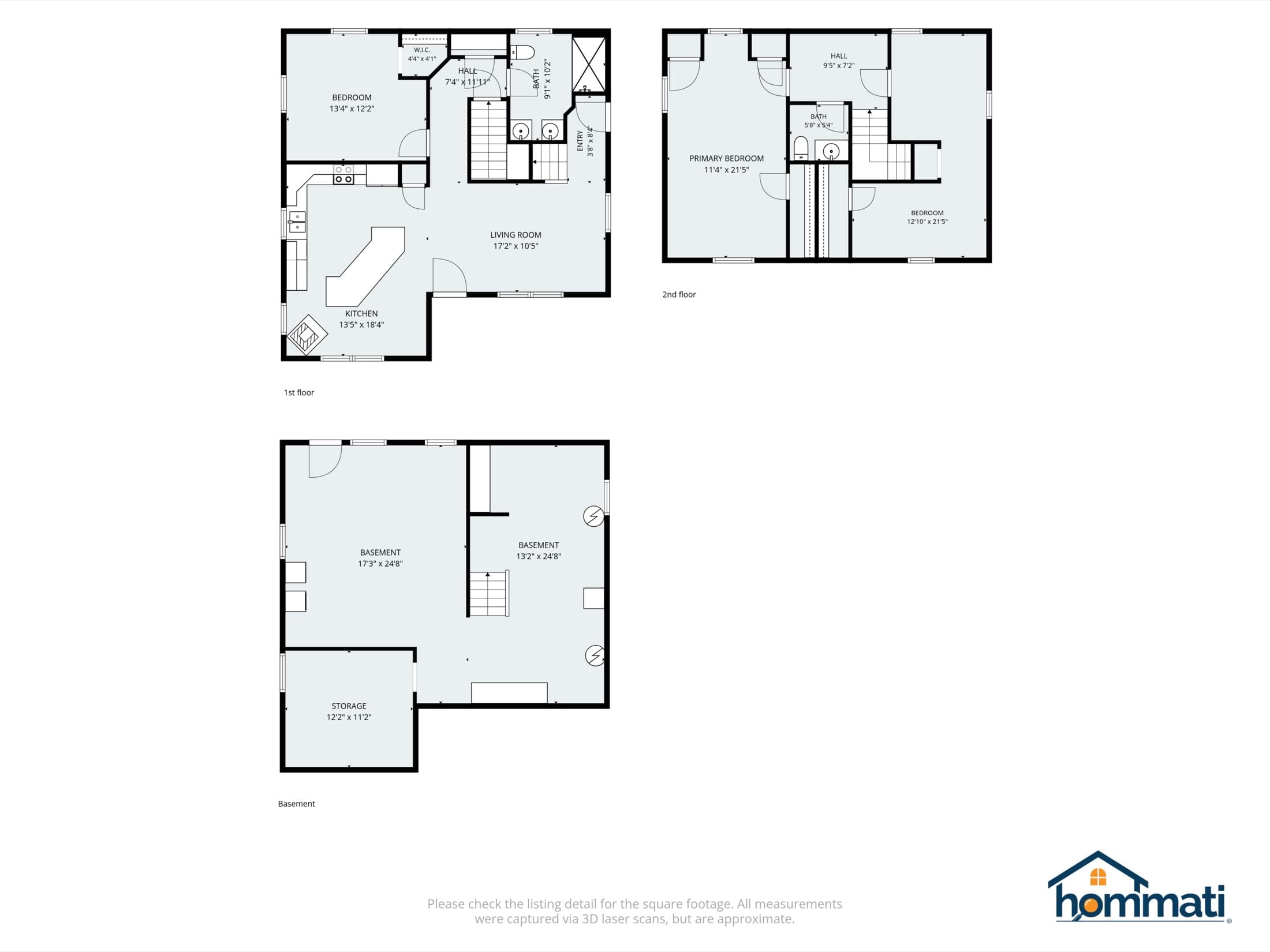 Floor plans for all three levels with room dimensions